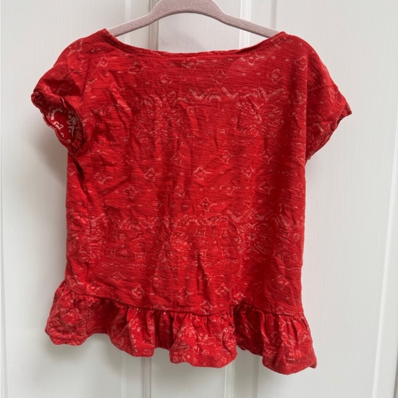 Ralph Lauren 3T Girls Red Geometric Pattern Ruffled Short Sleeve Blouse Top - Picture 5 of 5
